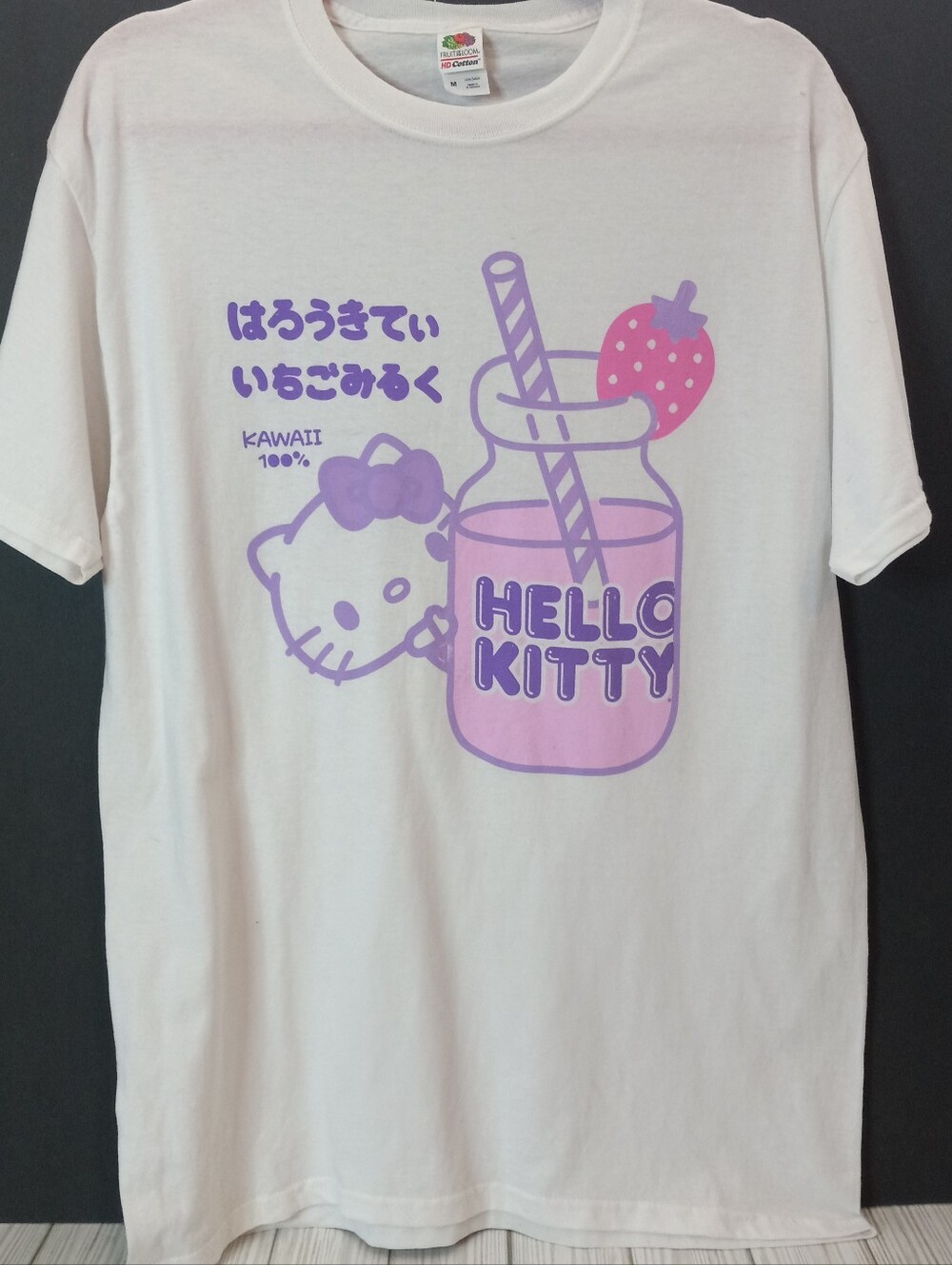 Hello Kitty Kawaii Strawberry Milk Bottle Graphic Tee